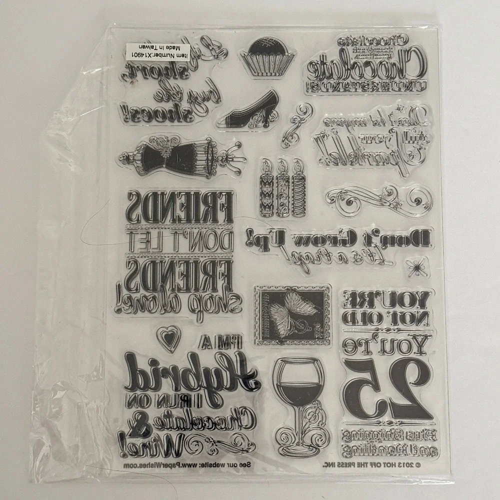Hot Off The Press X14901 Clear Acrylic Stamps Chocolate Wine Birthday 8x6 Sheet